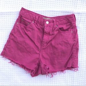 Topshop Moto Pink Frayed High Waisted Mom Shorts